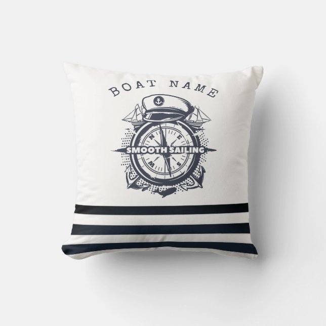 Coussin Chapeau Marin, Ancre, Roue Rayures Bleu Marine (Recto)