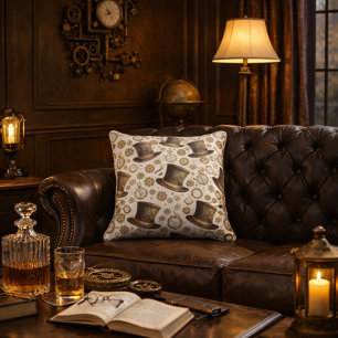 Coussin Chapeau Steampunk Victorien et Motif d'Horlogerie