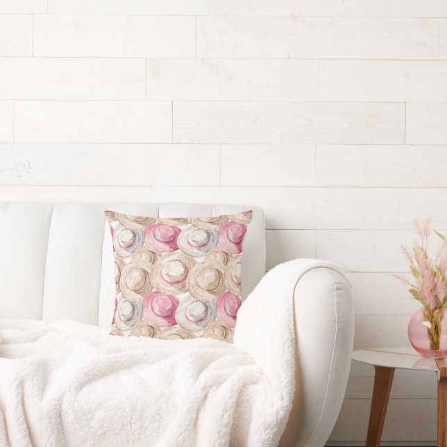 Coussin Chapeaux de paille blancs à la crème rose (Canapé)