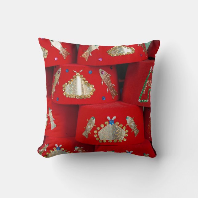 Coussin Chapeaux Fez Rouges Au Marché (Recto)