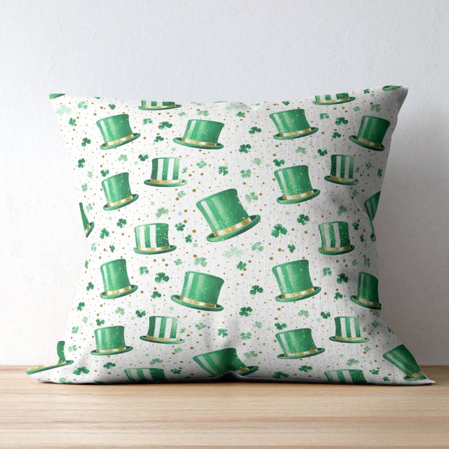 Coussin Chapeaux verts dorés de luxe et trèfles blancs (Créateur téléchargé)