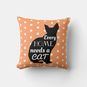 Coussin Chaque Maison A Besoin D'Un Chat Orange Pois