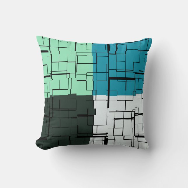 Coussin Charbon blanc Turquoise vert Aqua bleu Motif moder (Recto)