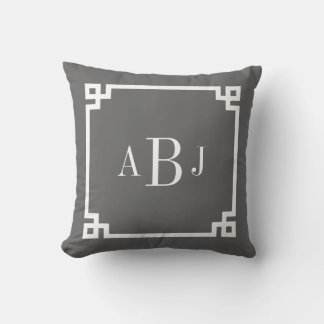 Coussin Charbon Gris Gris Bordure grecque Clé Personnalisé