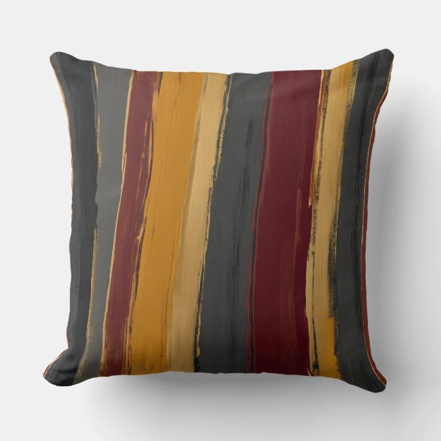 Coussin Charbon jaune rouge et rayures grises (Recto)