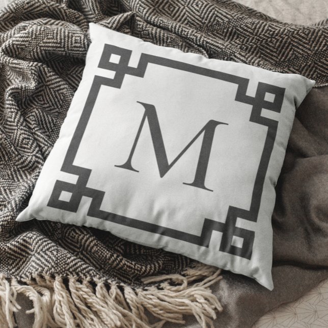 Coussin Charbon Monogramme Grèce Key Bordure Blanc (You can customize all the colors to more closely match your home decor.)