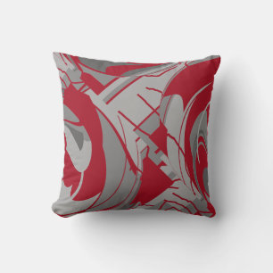 Coussin Charbon rouge foncé gris Feuille luxuriant Art Abs