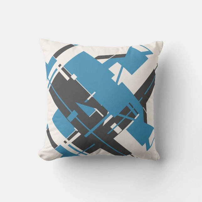 Coussin Charbon Turquoise Off-white Diagonal Art Abstrait (Recto)