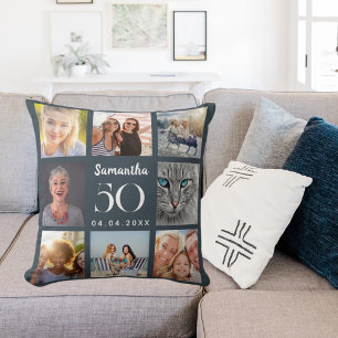 Coussin Charcoal grey personnalisé collage photo anniversa