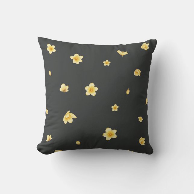 Coussin Charcoal Japanese Wintersweet Floral Pattern (Recto)