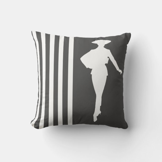 Coussin Charcoal Modern Stripes with Fashion Silhouette (Recto)