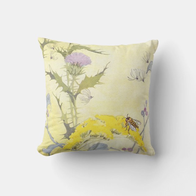 Coussin Chardon et abeille sur l'or (Recto)