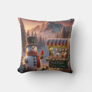 Coussin Chariot de Chocolat Chaud du Bonhomme de Neige de