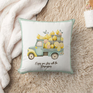 Coussin Chariot de citron bleu DBL jaune citron aquarelle