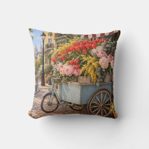 Coussin Chariot de fleurs de Paris Tulipes Pivoines