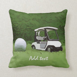 Coussin Chariot de golf et balle de golf sur herbe verte G
