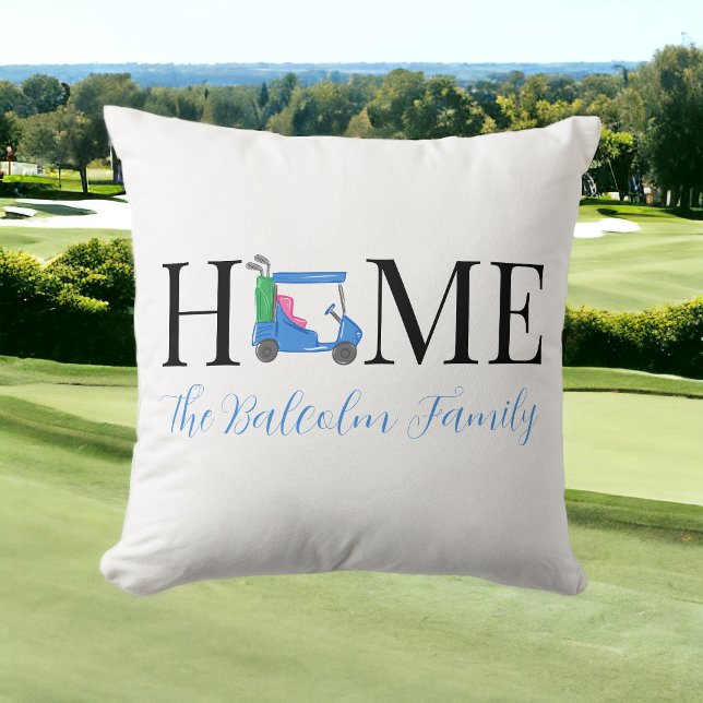Coussin Chariot de golf personnalisé ACCUEIL / Nom de fami (Créateur téléchargé)