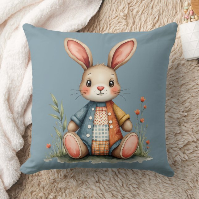 Coussin Chariot de lapin de chaume en gros bois (Couverture)