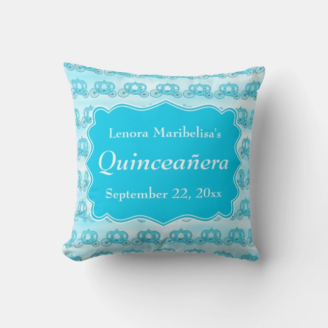 Coussin Chariots Quinceanera de bleu de turquoise (Recto)