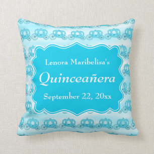 Coussin Chariots Quinceanera de bleu de turquoise