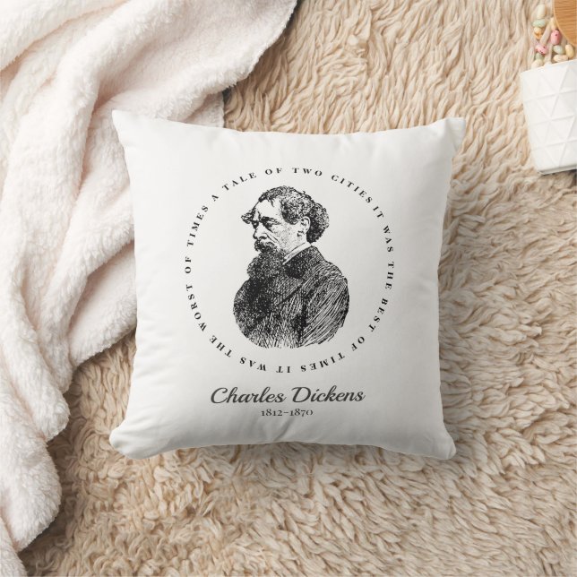 Coussin Charles Dickens Portrait et Citation (Couverture)