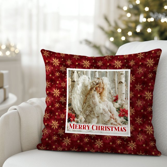 Coussin Charmant Ange Victorien Rouge Or Accent Noël (Charming Victorian Angel Red Gold Accent Christmas Pillow

)