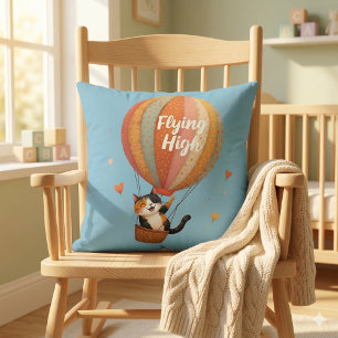 Coussin Charmant Chat Montgolfière Art Fantaisiste