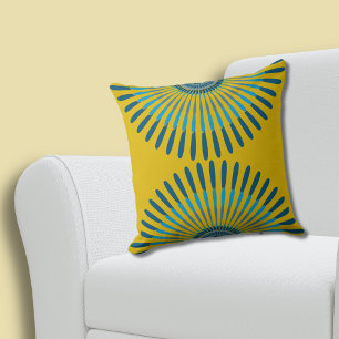 Coussin Charmant été Jaune-Bleu Plumes Star Motif
