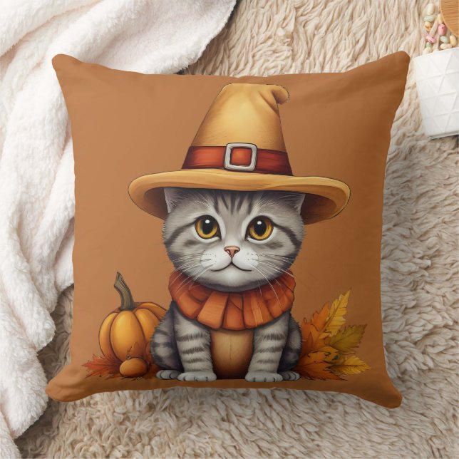 Coussin Charmant Thanksgiving Chat en déguisement (Couverture)
