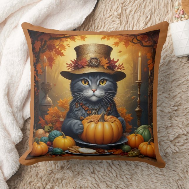 Coussin Charmant Thanksgiving Chat en déguisement (Couverture)