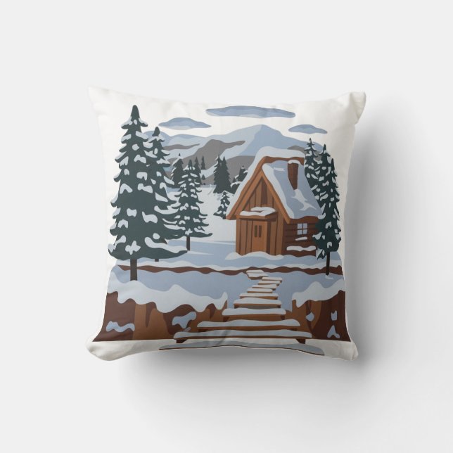 Coussin Charmante Art Cabine d'hiver pour déco maison (Recto)
