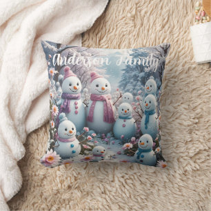 Coussin Charmante famille de bonhomme de neige