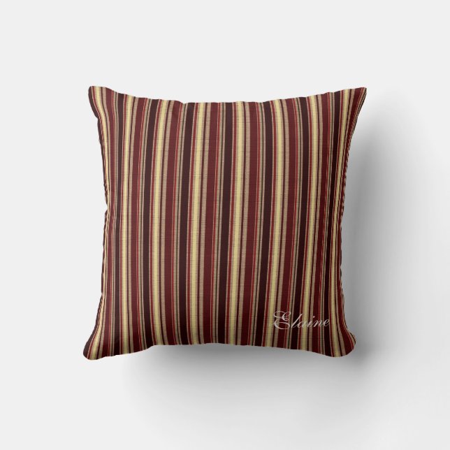 Coussin Charme Bourgogne Beige Taupe Stripes Personnalisé  (Verso)
