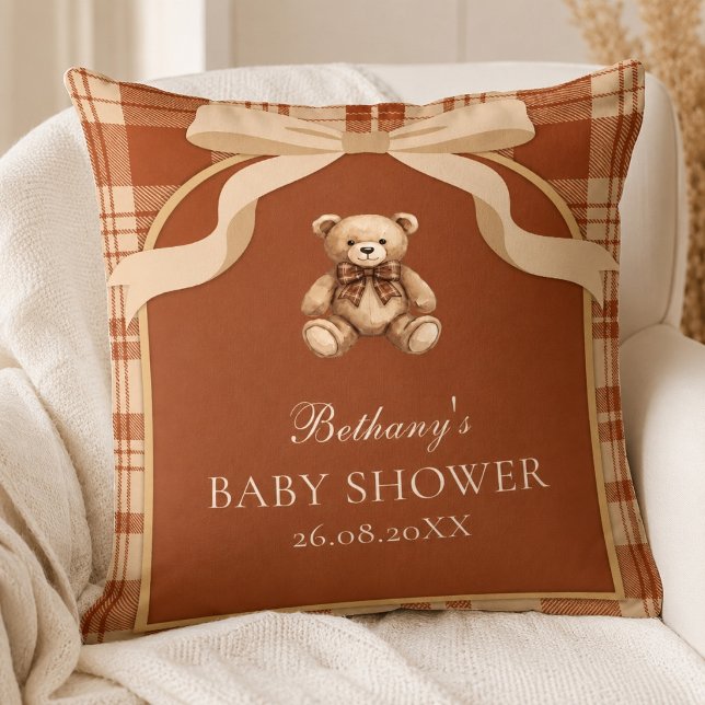 Coussin Charme britannique classique vintage Teddy Bear Pr (Vintage Classic British Charm Teddy Bear Preppy Throw Pillow)