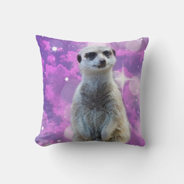 Coussin Charme chatoyant : Meerkat sur Pink Bokeh Arrière  (Recto)