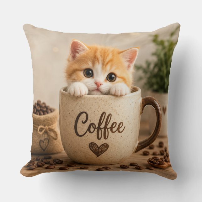 Coussin Charme de chaton dans une tasse de café (Recto)