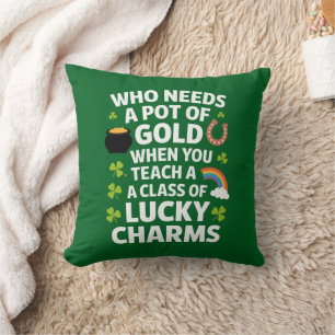 Coussin Charme de professeur de la Saint-Patrick Trèfle Ir