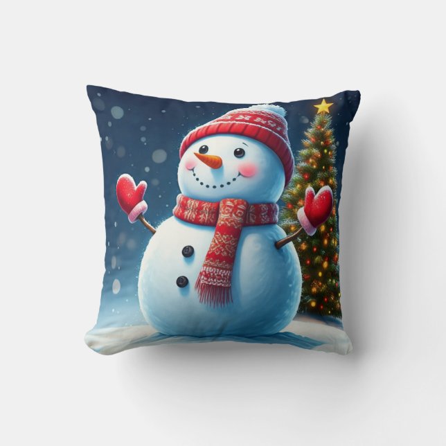 Coussin "Charme d'hiver : Arbres de Noël & Snowmen De (Recto)