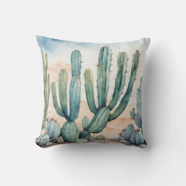 Coussin Charme du désert Aquarelle Cactus Décor (Recto)