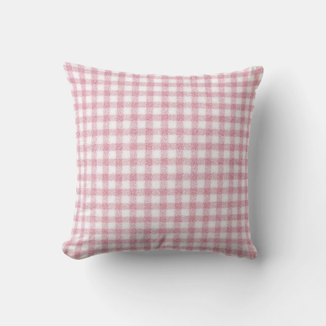 Coussin Charme Gingham Rose et Blanc Velouté (Recto)