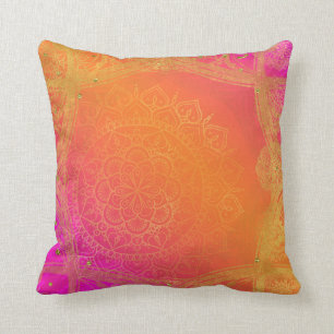 Coussin Charme indien rose fuchsia de mandala d'orange et