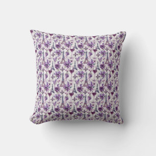 Coussin Charme parisien Violet Tour Eiffel et Floral