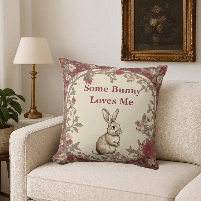 Coussin Charme rustique Beige Quelque Lapin M'aime Chic Vi (Cottagecore Beige Some Bunny Loves Me Vintage Chic Throw Pillow)