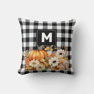 Coussin Charme Rustique Plaid Noir Blanc Monogramme Jardin