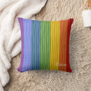 Coussin Charming Boho Rainbow Strips Custom Monogramme