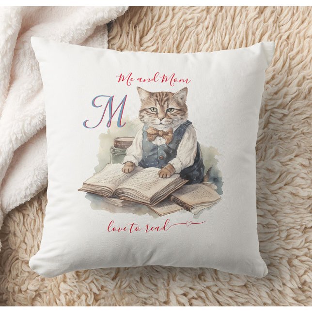 Coussin Charming Cats Maman Monogramme Aimer à lire (Créateur téléchargé)
