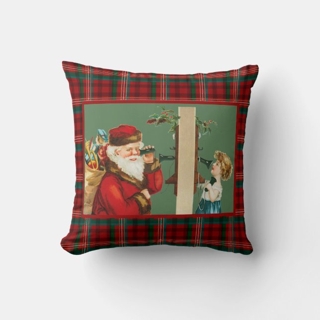 Coussin Charming Girl on Telephone avec Père Noël on Plaid (Recto)