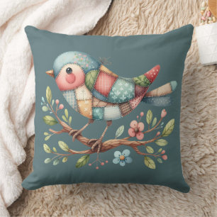 Coussin Charming Patchwork Art folklorique Oiseau Flore Ac