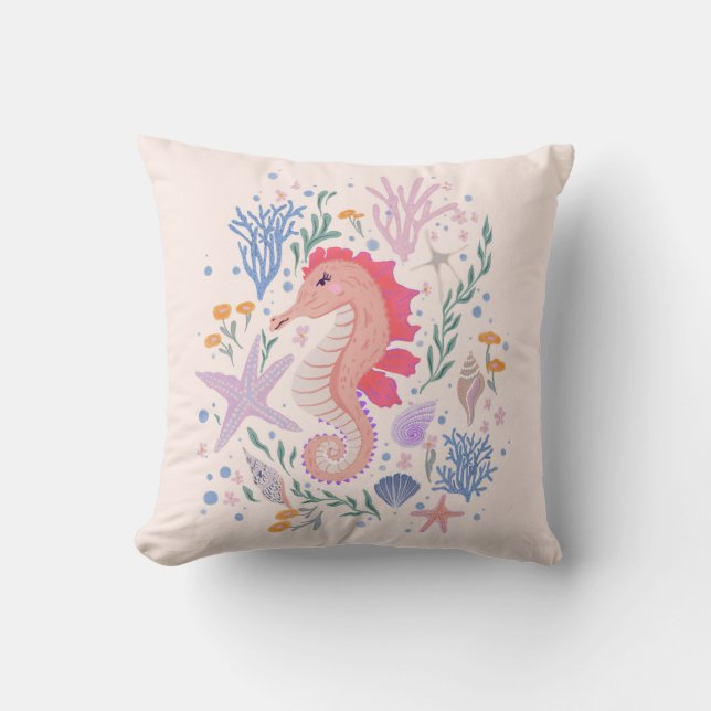 Coussin Charming Seahorse et Coral Reef (Recto)
