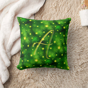 Coussin Charpente botanique verte Monogramme d'arbre de No